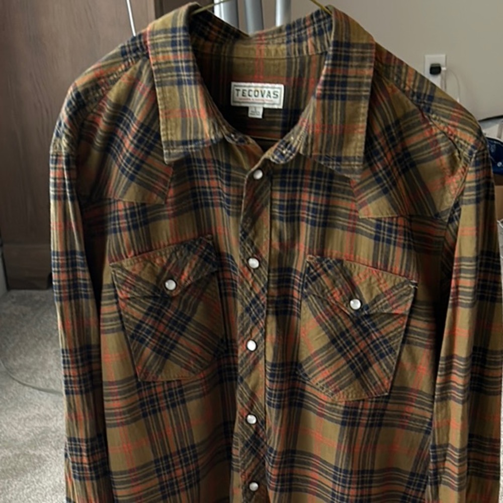 Tecovas Casual Button Down Shirt Brown and Red